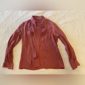 Vintage Givenchy pink button-down with matching neck bow, medium